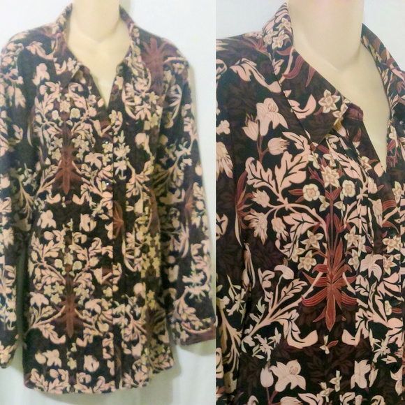 CATHERINES Black Purple Floral Print Blouse - Picture 1 of 5